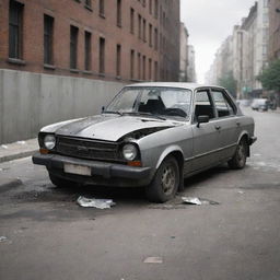 A realistic damaged car in an urban setting