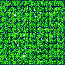 A top-down view of a vibrant pixelated grass field, showcasing a dense patch of lush green grass created with individual pixel elements