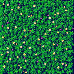 A top-down view of a vibrant pixelated grass field, showcasing a dense patch of lush green grass created with individual pixel elements