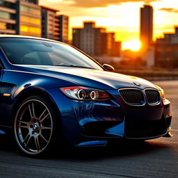 A stunning BMW E90 parked in an urban setting, sporting striking BBS wheels