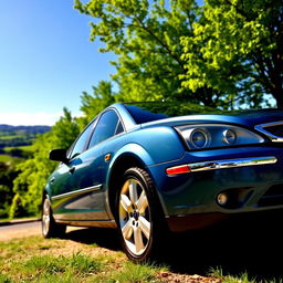 A pristine 2004 Ford Mondeo parked in a scenic outdoor setting, showcasing its sleek design and elegant contours