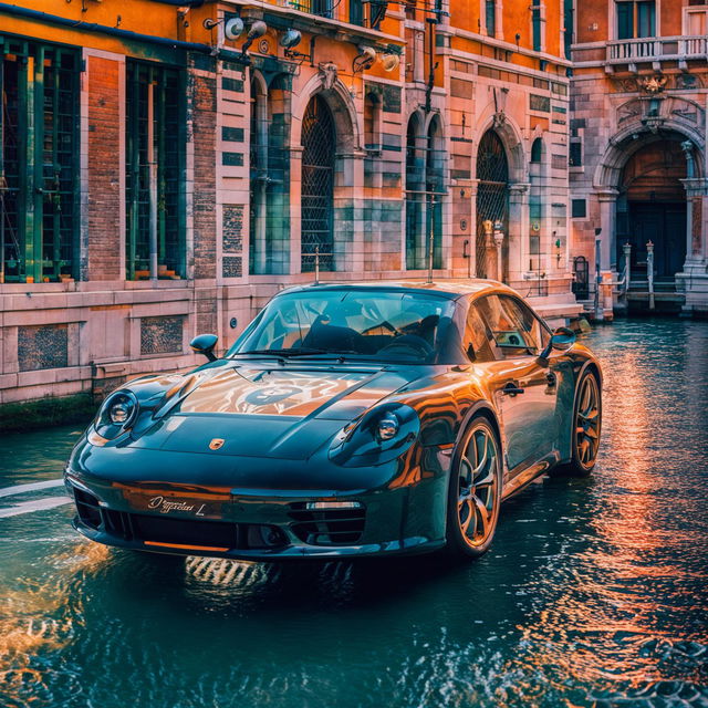 32k HD editorial photograph of a black Porsche 911 in Venice, taken by Amy Shore.