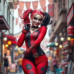 A vibrant reinterpretation of Harley Quinn infused with Turkish influences