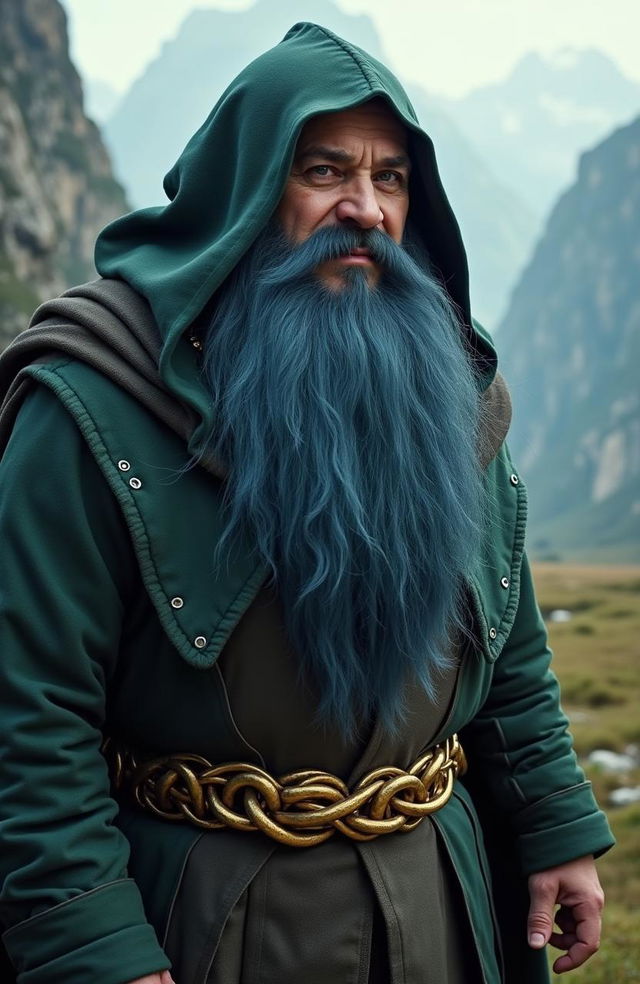 A live action hyper realistic portrayal of a short fantasy dwarf named Dwalin from The Hobbit