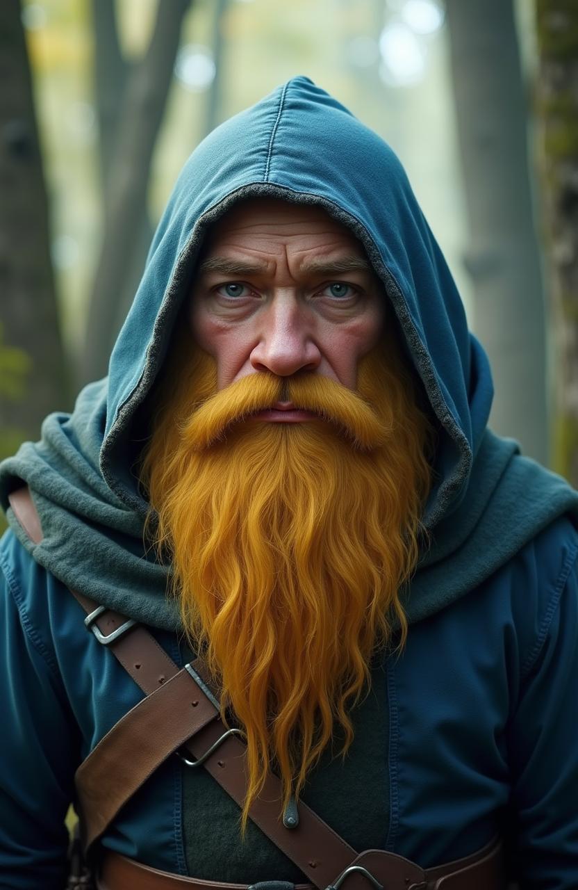 A live action hyper-realistic depiction of a short fantasy dwarf character in his 30s, inspired by Fili from The Hobbit