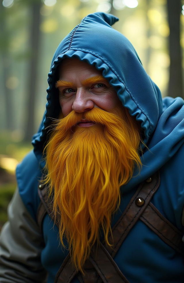 A live action hyper-realistic depiction of a short fantasy dwarf character inspired by Kili from The Hobbit, aged in his 30s