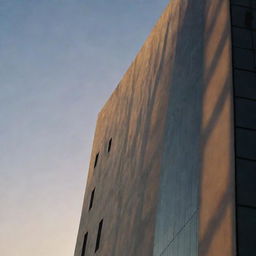 A long shadow cascading from the top of a skyscraper during sunset