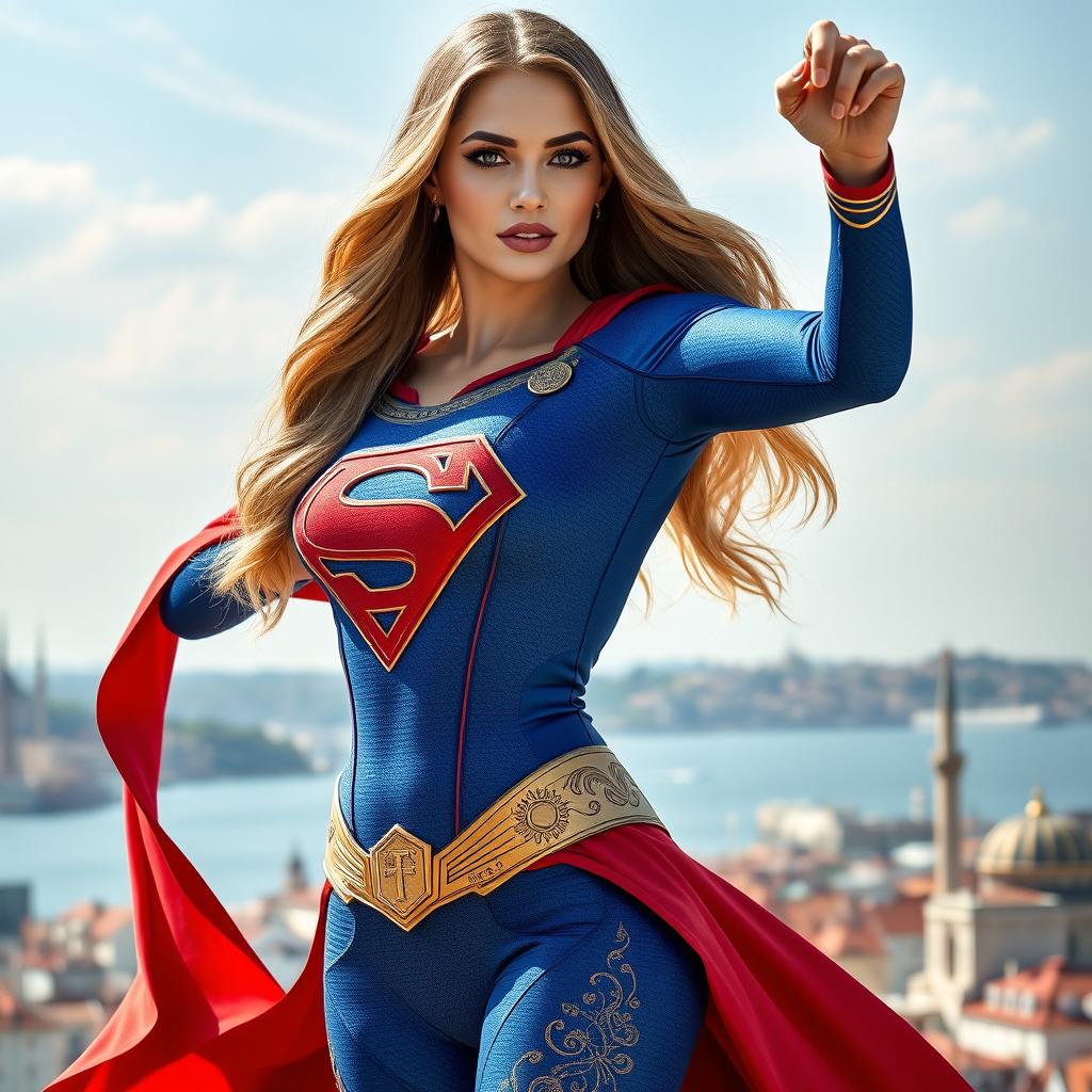 A stunning reinterpretation of Supergirl, exuding confidence and allure with Turkish cultural elements