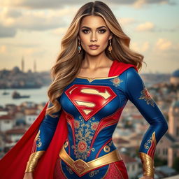 A stunning reinterpretation of Supergirl, exuding confidence and allure with Turkish cultural elements