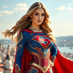 A stunning reinterpretation of Supergirl, exuding confidence and allure with Turkish cultural elements