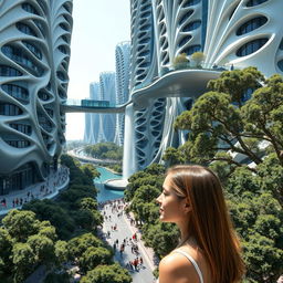 A futuristic, bionic design of high-rise buildings characterized by flowing lines on their facades