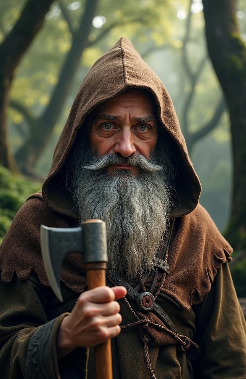 A live action, hyper-realistic portrayal of the fantasy character Oin from The Hobbit