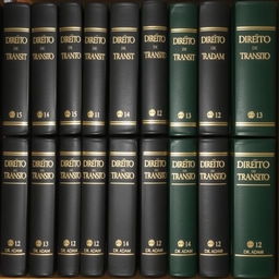 A collection of 12 classic legal-style books, each numbered and titled 'Direito de Trânsito' in Portuguese, authored by Dr