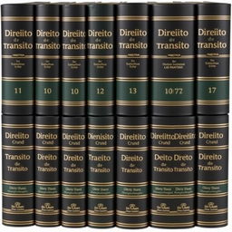 A collection of 12 classic legal-style books, each numbered and titled 'Direito de Trânsito' in Portuguese, authored by Dr