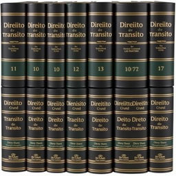 A collection of 12 classic legal-style books, each numbered and titled 'Direito de Trânsito' in Portuguese, authored by Dr