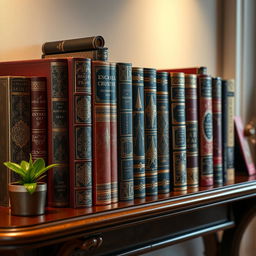 A beautifully arranged collection of various books, showcasing a variety of colors and textures