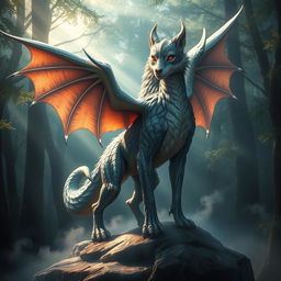 A fantastical creature that blends features of a dragon and a wolf, showcasing the intricate scales of a dragon with the muscular build and fur of a wolf