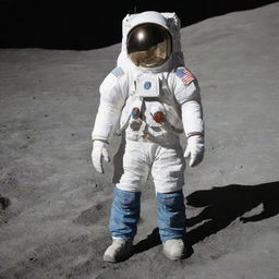 An individual on the moon wearing only a pair of jeans