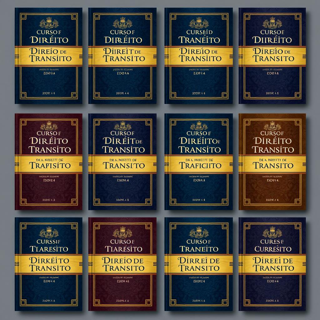 A collection of 12 beautiful book covers for a series on Traffic Law, each designed classically and elegantly