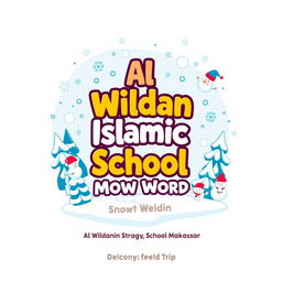 A creative t-shirt design for a field trip featuring 'Al Wildan Islamic School Makassar' themed around 'Snow World' at Trans Studio Makassar