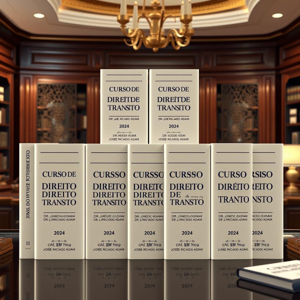 Twelve stunning 3D book covers for a law collection, each titled 'Curso de Direito de Trânsito', authored by 'DR JOSÉ RICARDO ADAM', dated '2024'