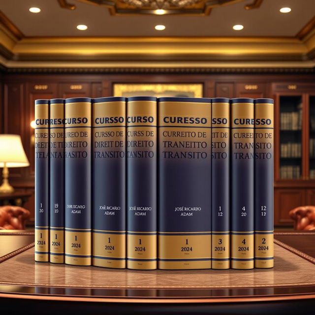 Twelve stunning 3D book covers for a law collection, each titled 'Curso de Direito de Trânsito', authored by 'DR JOSÉ RICARDO ADAM', dated '2024'