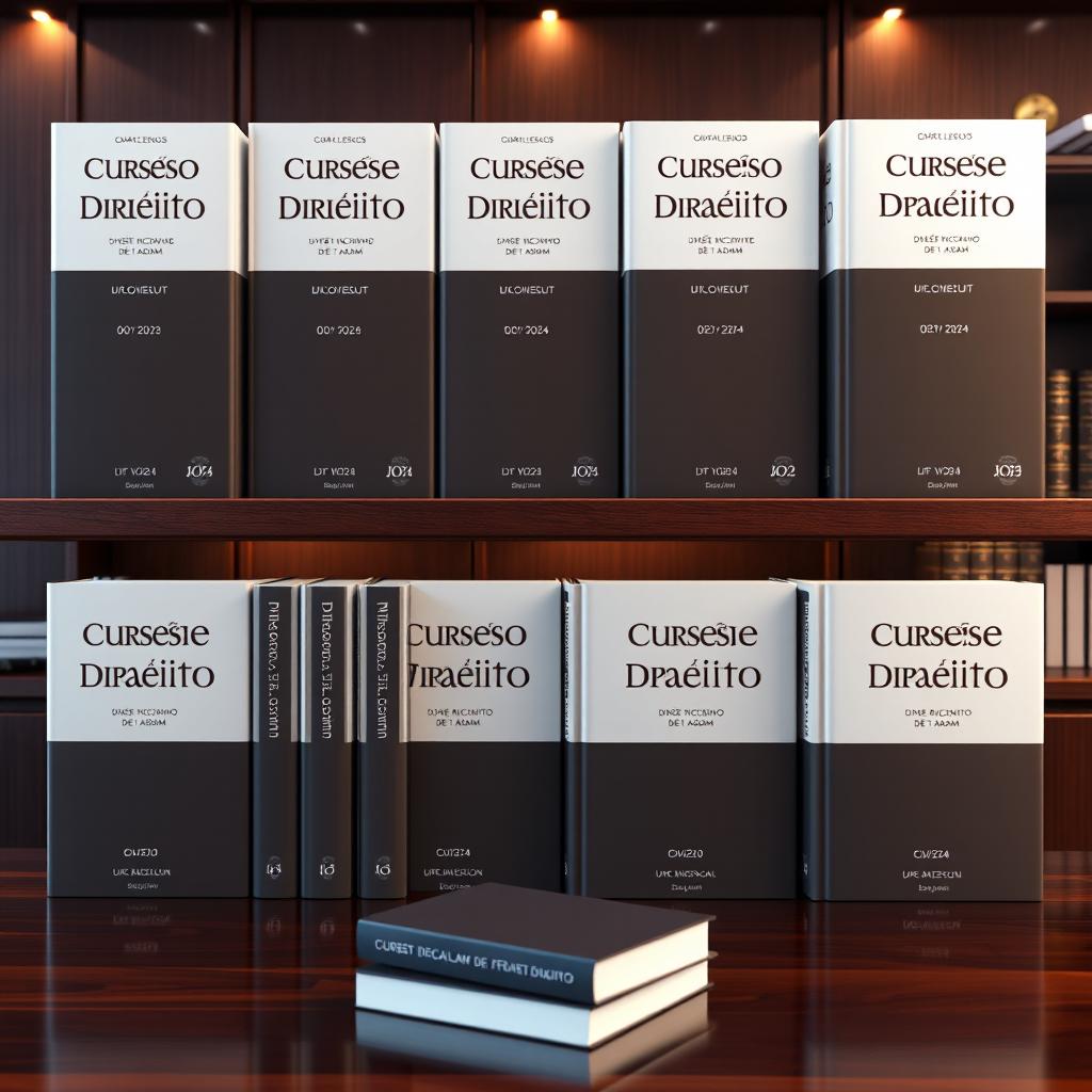 A 3D visual of twelve beautifully designed book covers for a legal book collection, each featuring the title 'Curso de Direito de Trânsito', authored by 'DR JOSÉ RICARDO ADAM', dated '2024'