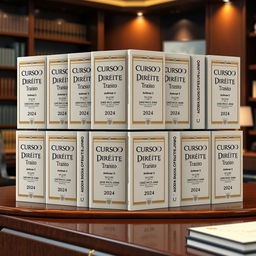 A 3D visual of twelve beautifully designed book covers for a legal book collection, each featuring the title 'Curso de Direito de Trânsito', authored by 'DR JOSÉ RICARDO ADAM', dated '2024'