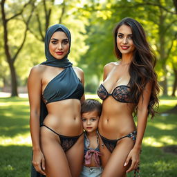 A beautiful and vibrant scene in a park, featuring two captivating women