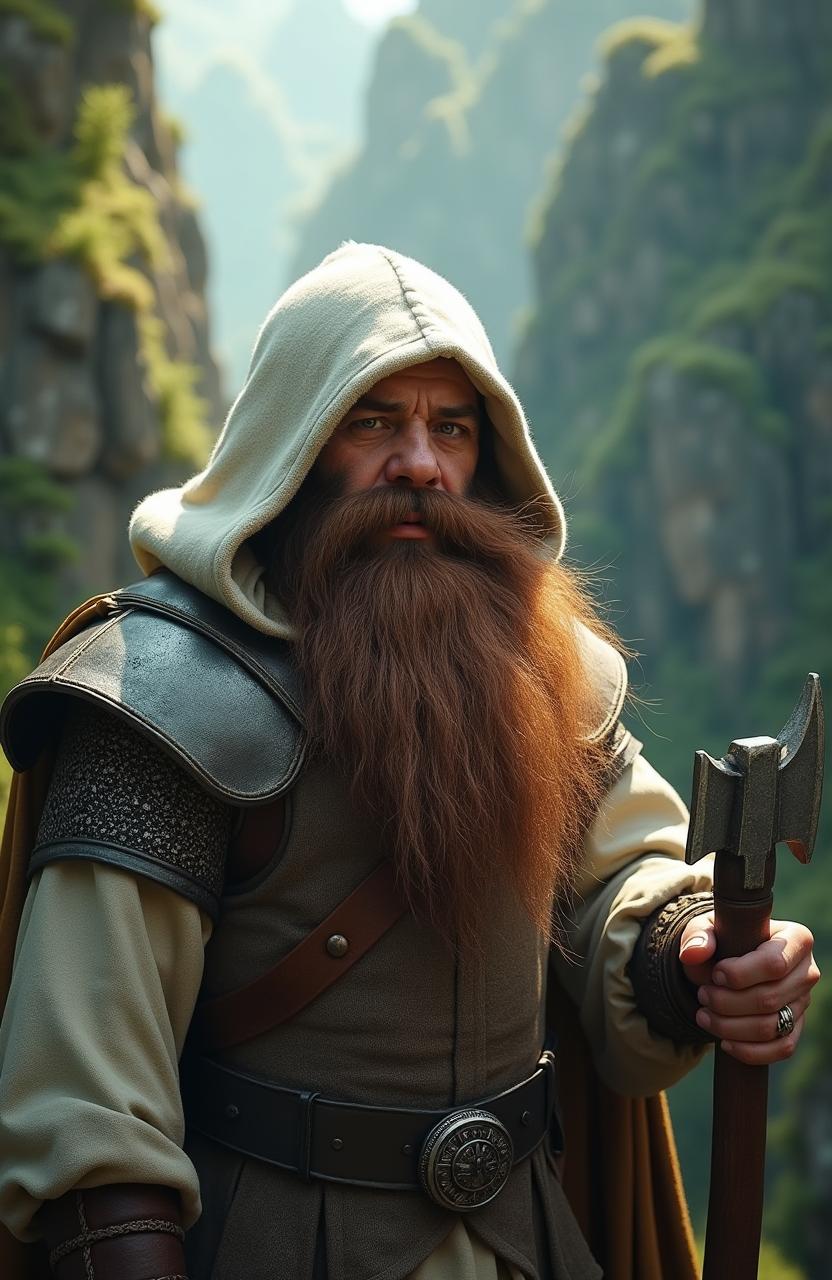 A live action, hyper-realistic portrayal of the fantasy character Gloin from The Hobbit