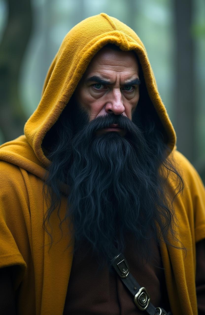 A hyper-realistic live action image of a fantasy dwarf character named Bifur from The Hobbit