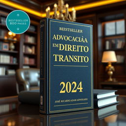 A 3D visual of a bestseller law book with 800 pages titled 'Advocacia em Direito de Trânsito'