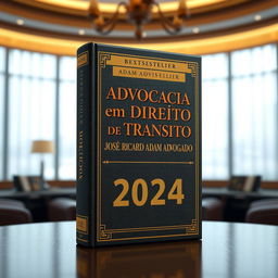 A 3D visual of a bestseller law book with 800 pages titled 'Advocacia em Direito de Trânsito'