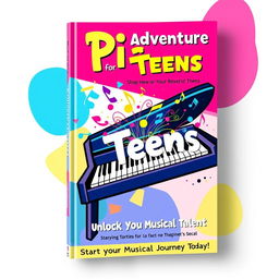 A stylish and energetic book cover design for a beginner's piano book aimed at young learners