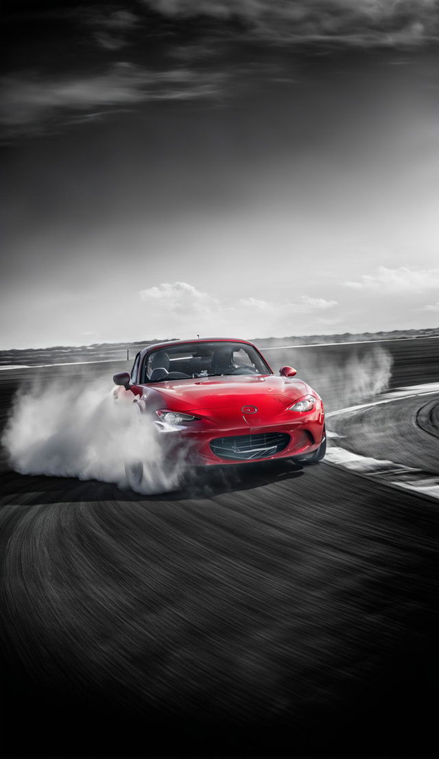 An MX5 Miata performing a thrilling drift on a racetrack.