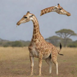 A creature that's a fusion between a crocodile and a giraffe, capturing the long neck and spot patterns of a giraffe yet features the scaly body and powerful jaws of a crocodile.