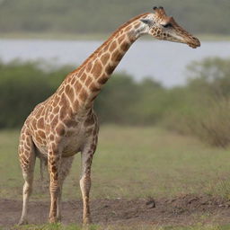 A creature that's a fusion between a crocodile and a giraffe, capturing the long neck and spot patterns of a giraffe yet features the scaly body and powerful jaws of a crocodile.