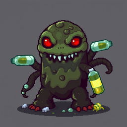 A pixel art representation of a pollution monster with no background