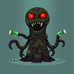 A pixel art representation of a pollution monster with no background