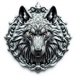 A stunning silver crest featuring a detailed, regal wolf face