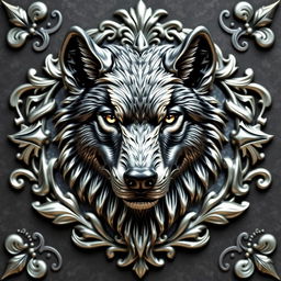 A stunning silver crest featuring a detailed, regal wolf face