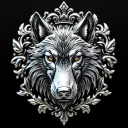 A stunning silver crest featuring a detailed, regal wolf face