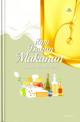 A book cover design for a food science book focusing on dairy and oils, featuring a split background with creamy milk flowing on one side and luxurious golden oil on the other