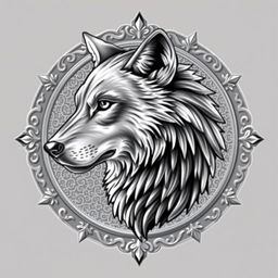 A stunning silver crest featuring a side profile of a detailed, majestic wolf face