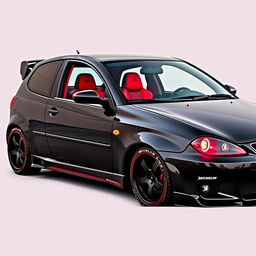 A 2004 black SEAT Ibiza featuring bold red accents, equipped with sleek black OZ Racing wheels