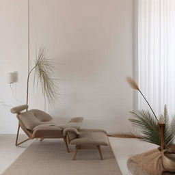 Design a minimalist living room with neutral colors, clean lines, and stylish yet simplistic furniture