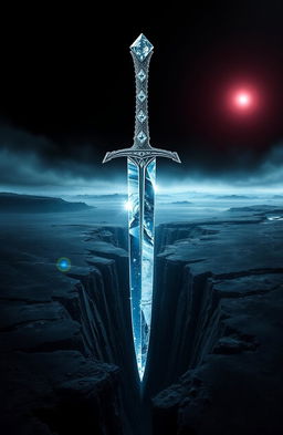 A stunning cover design depicting a dagger with a diamond-encrusted hilt and a blade resembling ice, floating majestically above a crack that reveals the void beneath