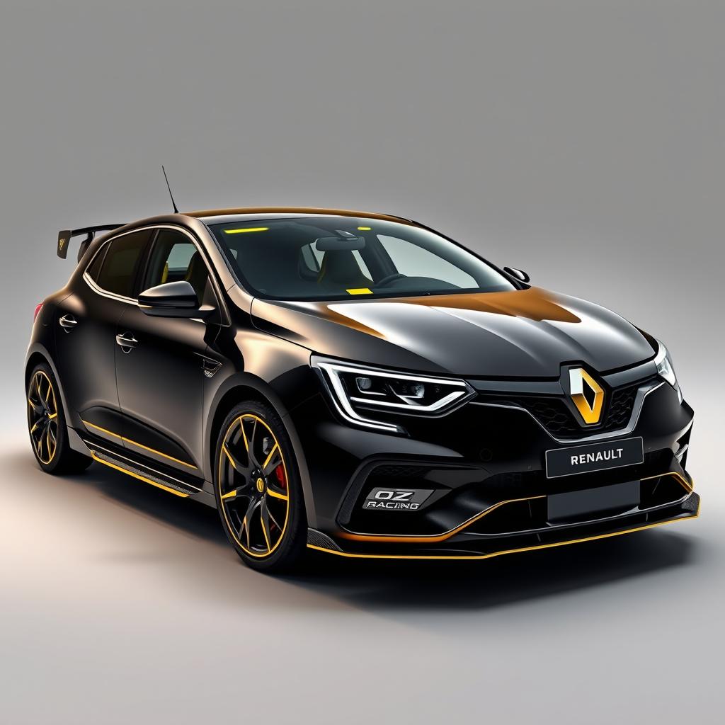 A sleek 2019 black Renault Megane with striking yellow details