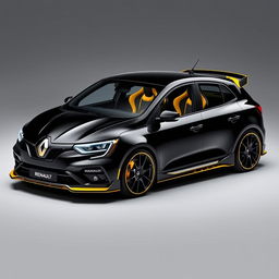 A sleek 2019 black Renault Megane with striking yellow details