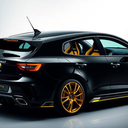 A sleek 2019 black Renault Megane with striking yellow details